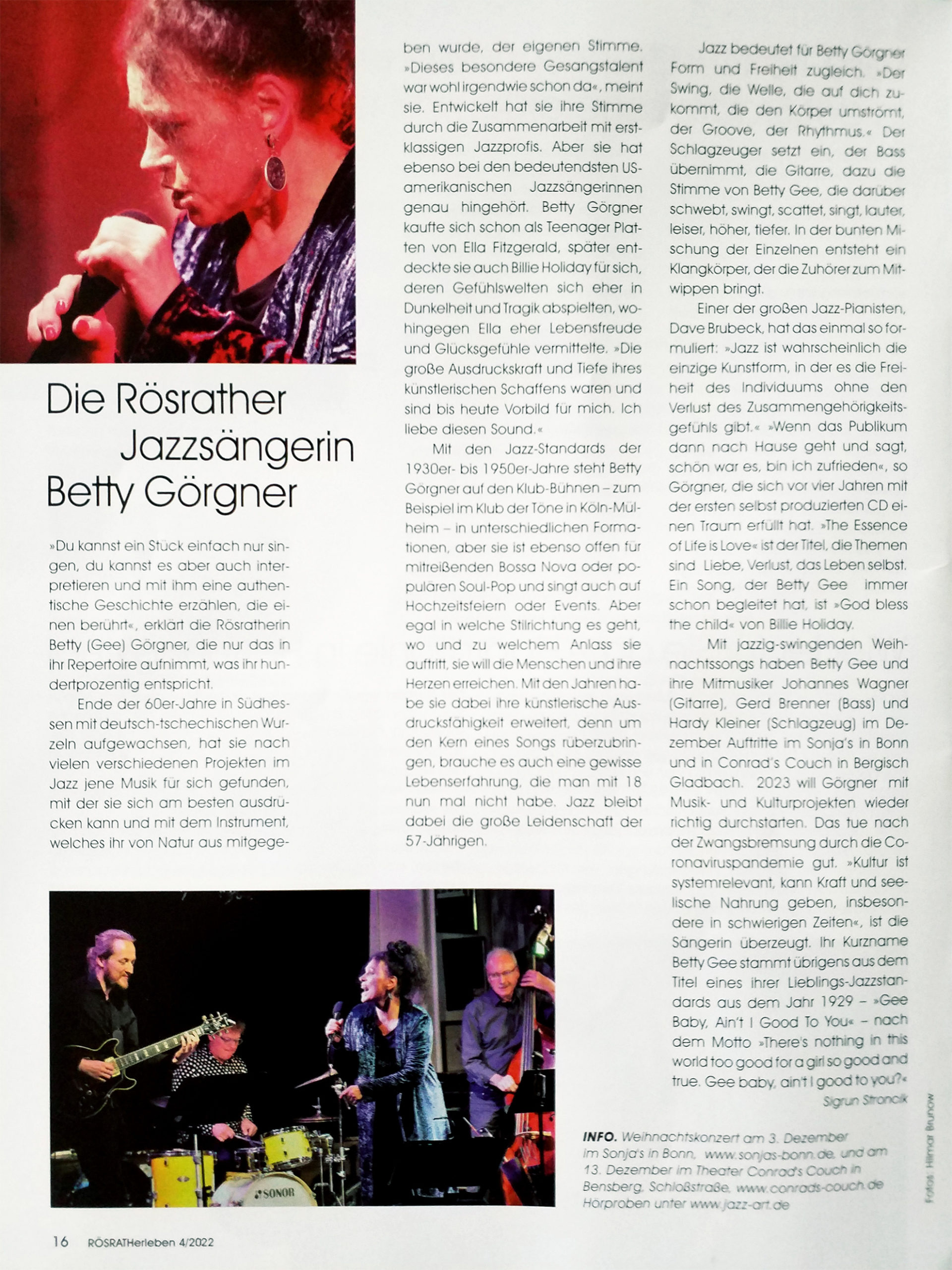 Künstlerportrait: Die Rösrather Jazzsängerin Betty Görgner